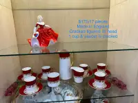 Vintage Bone China Hot chocolate pot & cups & Red figurine 