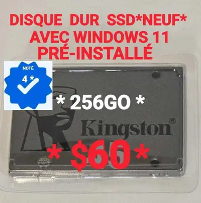 ⭐DISQUE DUR DE 256GO *SSD NEUF + WINDOWS 11 PRÉ-INSTALLÉ⭐, View more