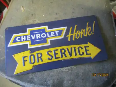 CHEVY CHEVROLET HONK FOR SERVICE EMBOSSED TIN WALL SIGN $40, View more