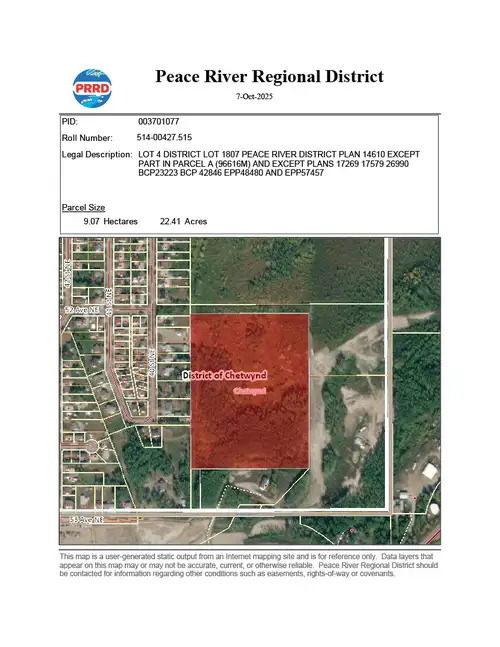 22.41 Acre Property in Chetwynd B.C. for Auction. LOT 4 DISTRICT LOT 1807 PEACE RIVER DISTRICT PLAN...