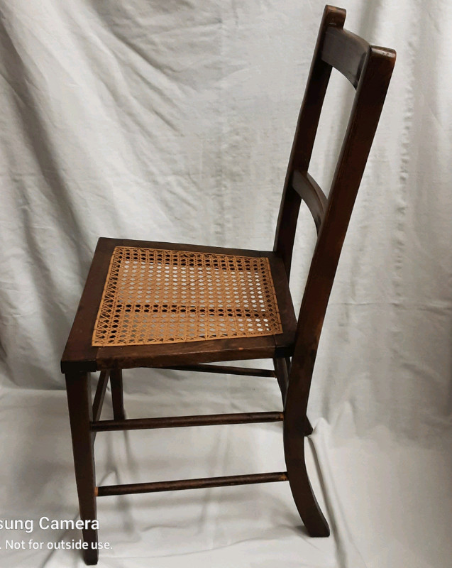 Antique solid fruit wood chair, ebony marquetry & cane seat in Chairs & Recliners in Calgary - Image 3