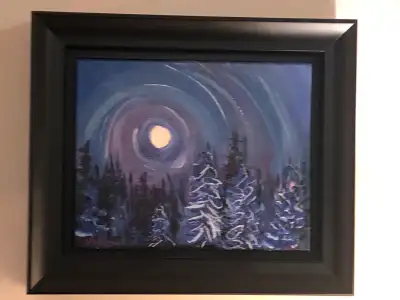 “Shapes in the Moonlight”, original oil painting by local artist (seller). Framed in a floater 2 inc...