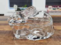 Crate & Barrel Glass Covered Bunny Rabbit Dish