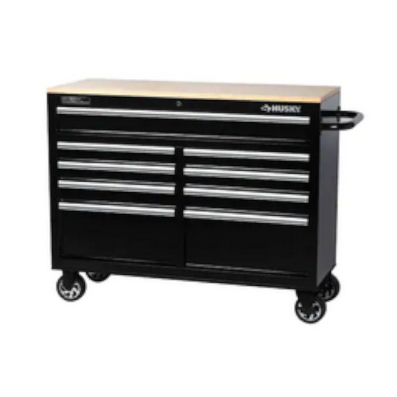 Husky 9Drawer Mobile Workbench with Solid Wood Top Tool Storage