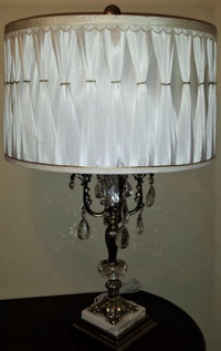 Vintage Regency Brass Marble Prism Table Lamp w  Pleat Shade!