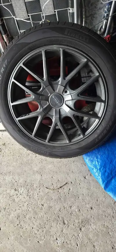 I'm selling a set of used rims and new tires with TPMS sensors from a Honda Accord. Pirelli AS+ Pers...