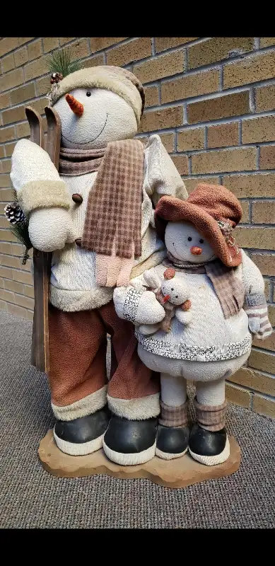 40'' high Christmas Snowman and his daughter handcrafted, View more