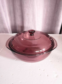 Pyrex Corning Cranberry Casserole Dish 024 With Lid Tab Handles 