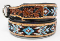 LEATHER DOG COLLAR BEADED with SOFT PADDING