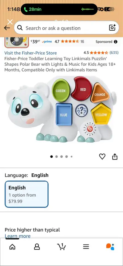 Fisher price polar bear shape sorter, View more