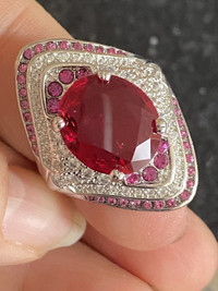 EXCELLENT PRICE!.925SilverRedRuby&CubicZirconiaS.9Ring❤️