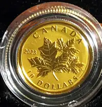 2023 CANADA $10 PURE GOLD COIN ~ MAPLE LEAF (99.99% PURE GOLD)