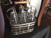 Vintage Metal Milk Bottle Holder with 6 Bottles $120