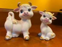Vintage White Cow Golden Horn Cow Baby Salt and Pepper Shakers