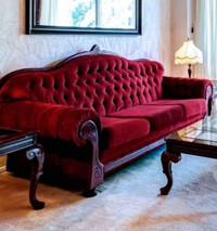 Gorgeous vintage red velvet sofa
