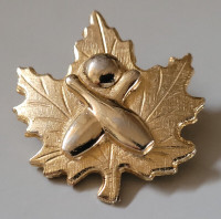 Vintage Gold Tone Maple Leaf with Bowling Pin and Ball Brooch