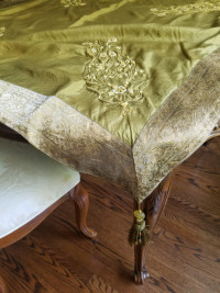Indian Silk beaded throw or tablecloth with glass tassels