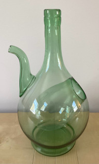 Vintage Handblown Green Glass Beverage Wine Decanter Ice Chamber