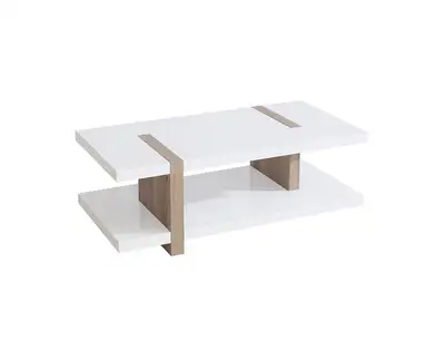 Modern White & Natural Wood Coffee Table, View more