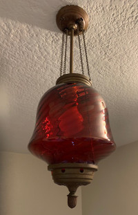 Victorian Cranberry swirled glass light fixture