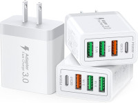 3 PACK FAST WALL CHARGER 40 WATT 4PORT TRAVEL ADAPTER BRICK CUBE