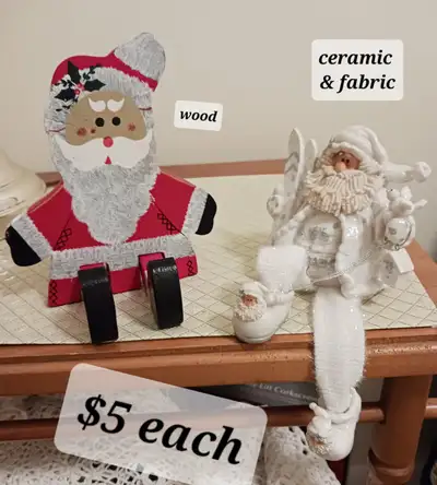 WHITE SANTA with skis,  ceramic with fabric legs  or red wooden, View more
