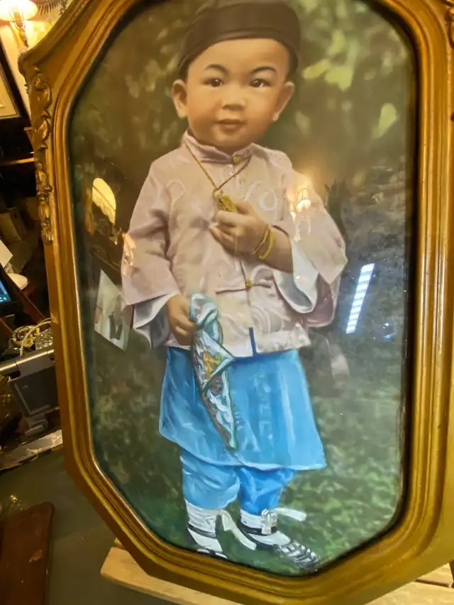 Antique Chinese Painted Photo Portrait Boy 1920s Wood Frame and in Arts & Collectibles in Vancouver - Image 6