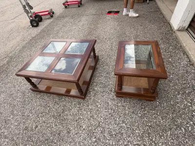 Free delivery used Set of 2 Vintage Wooden Coffee & Side Tables, View more