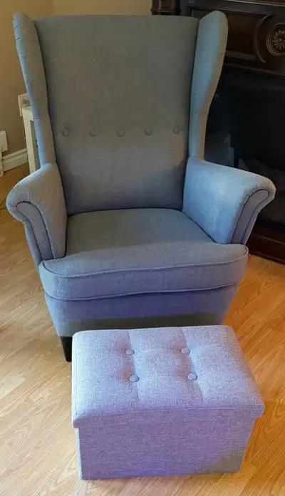 Armchair with collapsible storage footrest, View more
