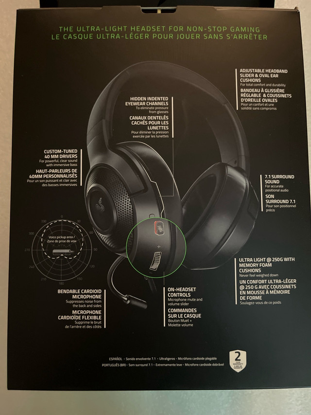 Razer Kraken X 7.1 surround sound wired gaming headset in Speakers, Headsets & Mics in Saskatoon - Image 2