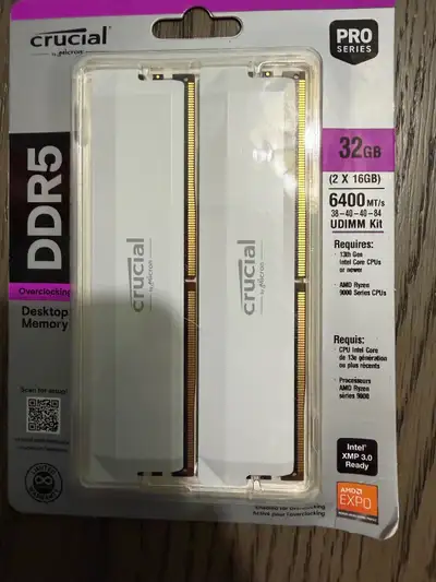Crucial Pro DDR5 RAM 32GB Kit (2x16GB) 6400MHz CL38, View more