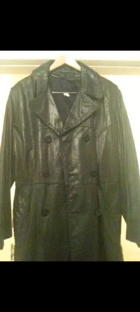 Men long leather jacket black