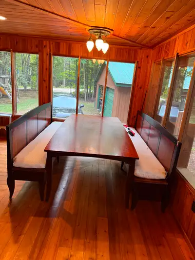 Stunning Dining Table and Pews in Curly Maple, View more