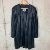 Croc Effect Genuine Black Leather Jacket Coat