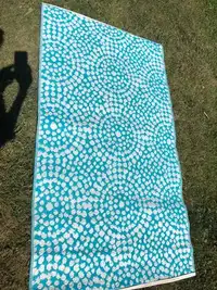 Indoor outdoor reversible rug 36” x 62”, blue/white