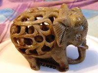 Hollow hand carved two jade elephant figurines