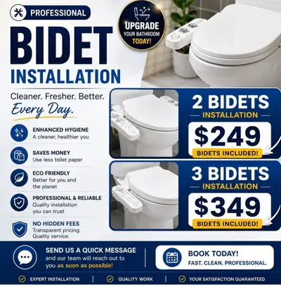 Professional Bidet Installation! Cleaner. Fresher. Better.