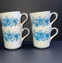 Corelle Corning Blue Velvet Coffee Mugs X4 Vintage Cups