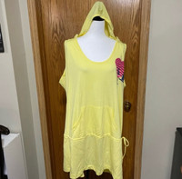 Yellow cute swim cover up with hood and pockets