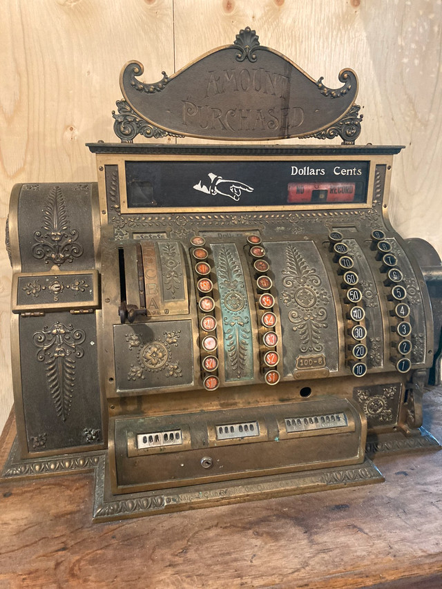 Very Rare Antique Brass National Cash Register 100B & Arts