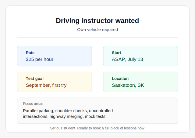 Driving Instructor With Car Needed, $25/hr509008177382696961