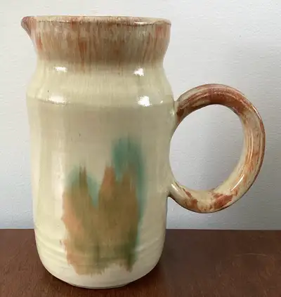 PRICE DROP-Signed Handmade Soft Toned Pottery Ceramic Pitcher, View more