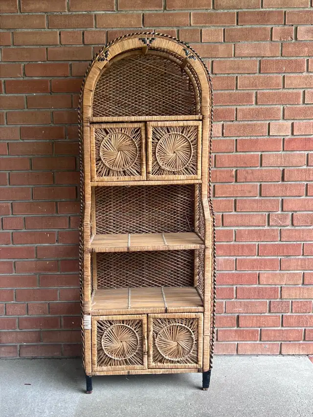 DELIVERY - 1970s Vintage Wicker & Rattan Sunburst Arched Shelf ...