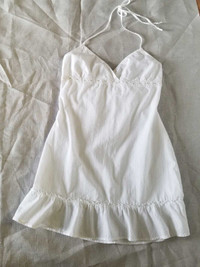 Crochet Trim White Boho Dress, Mini Small