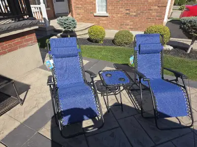 Monte Carlo 3pc Blue Patio Set! 2 gravity chairs & a cup holder, View more