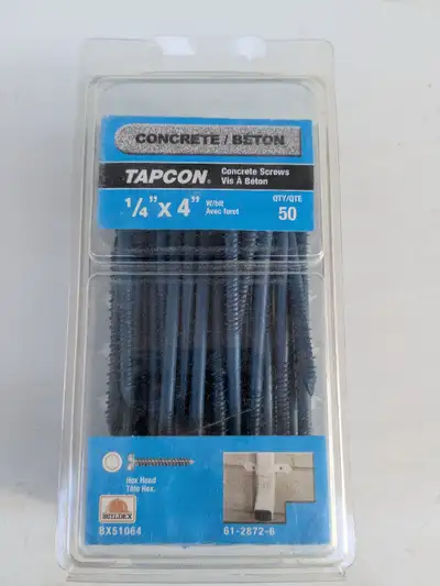 Tapcon 1/4" x 4" Concrete Screws Qty 50 Hex Head with Drill Bit, View more
