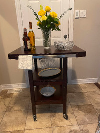 Solid wood rolling folding table, bar, credenza, kitchen island