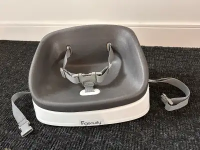 Booster seat to strap on kitchen chair, comfy and easy to clean.