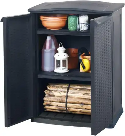 Keter Rattan Style Cupboard Mini Storage Shed Rattan Plastic Brw, Voir plus