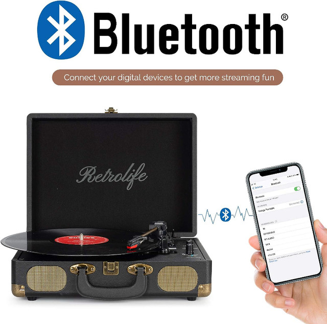 BNIB Vinyl Record Player 3-Speed Bluetooth Suitcase Portable in General Electronics in Markham / York Region - Image 2